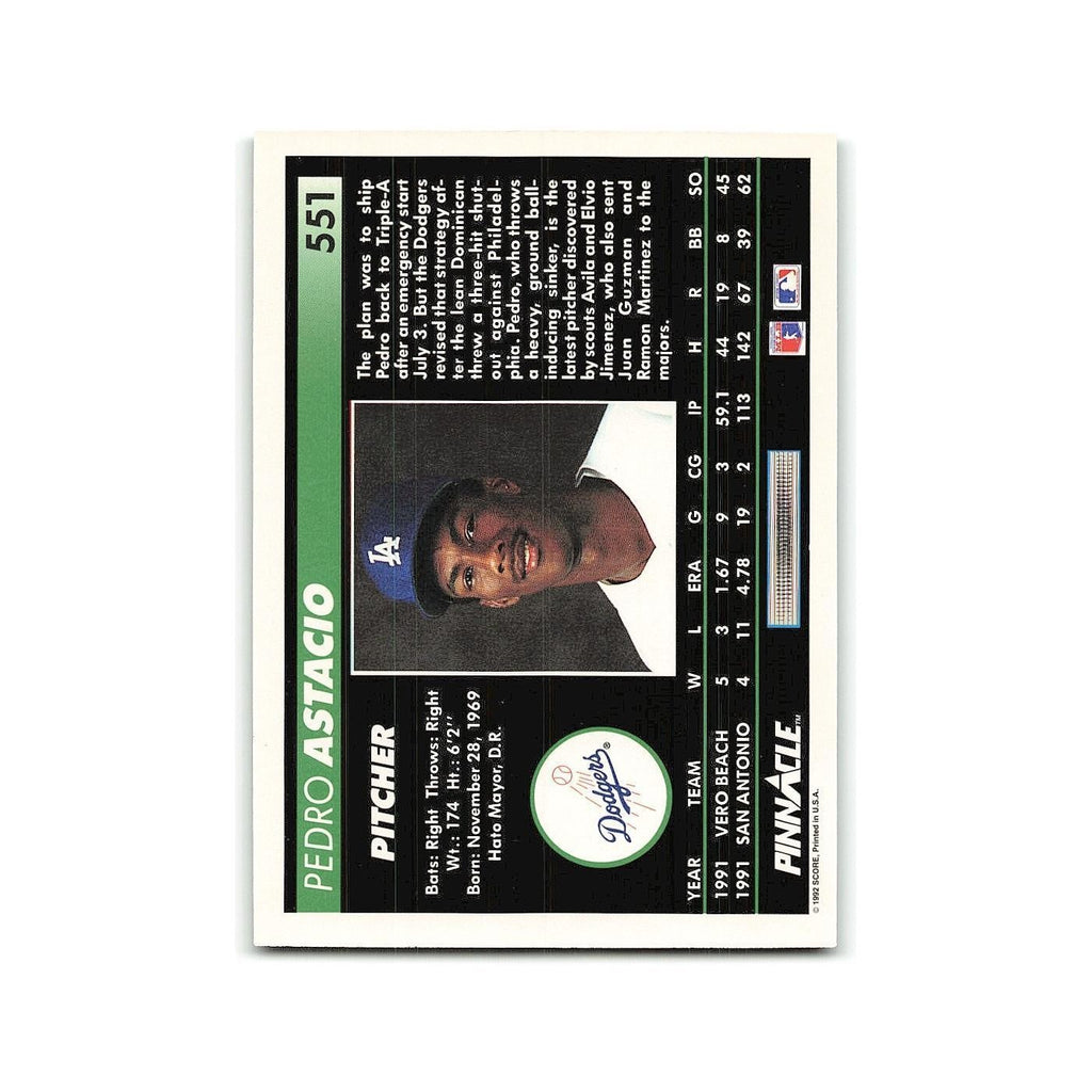 Pedro Astacio Rookie 1992 Pinnacle #551 Los Angeles Dodgers Baseball Card NM