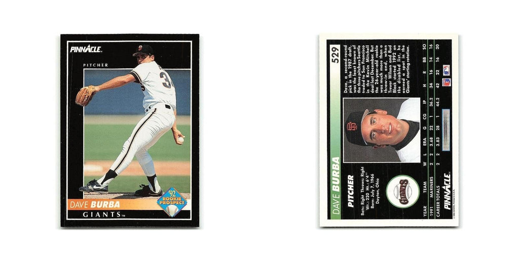 Dave Burba Rookie 1992 Pinnacle #529 San Francisco Giants Baseball Card NM