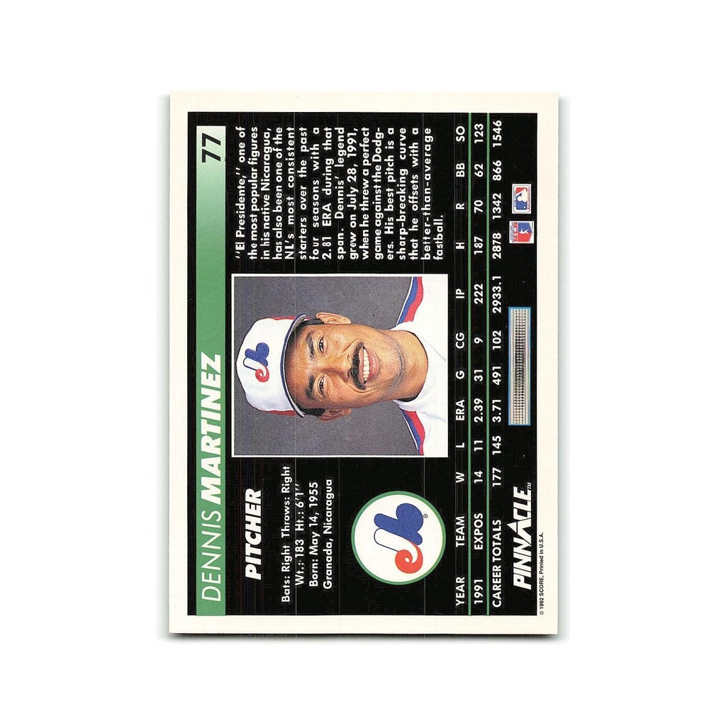 Dennis Martinez 1992 Pinnacle #77 Montreal Expos Baseball Card NM