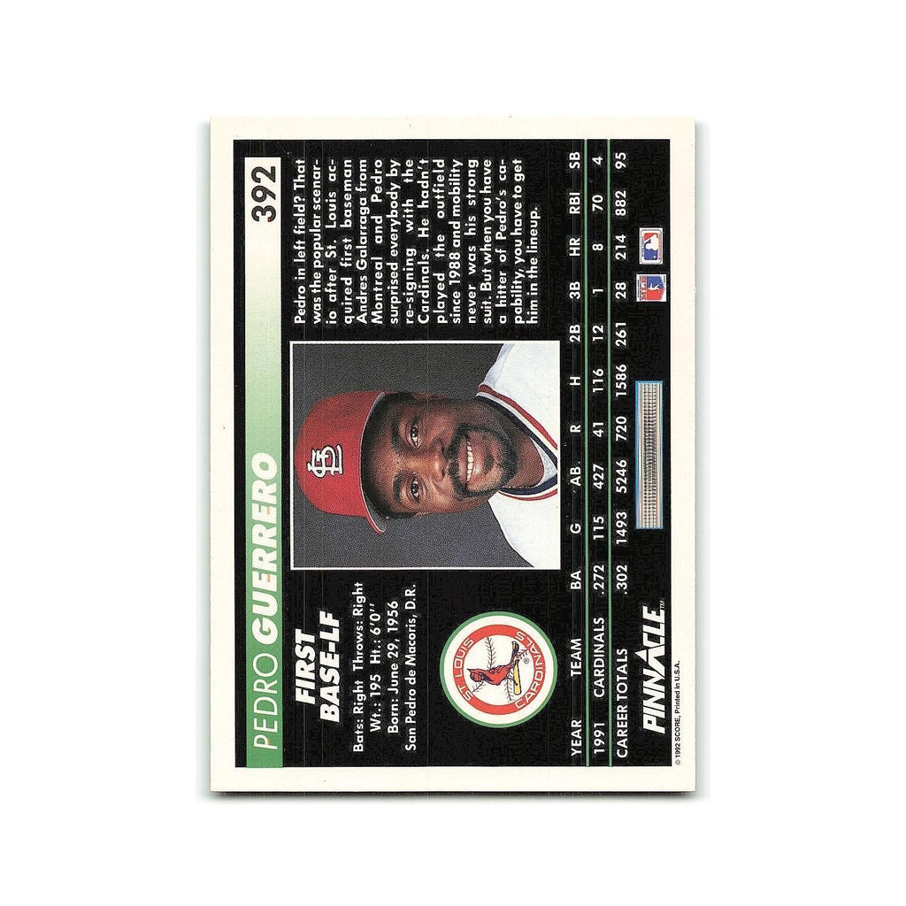 Pedro Guerrero 1992 Pinnacle #392 St. Louis Cardinals Baseball Card NM
