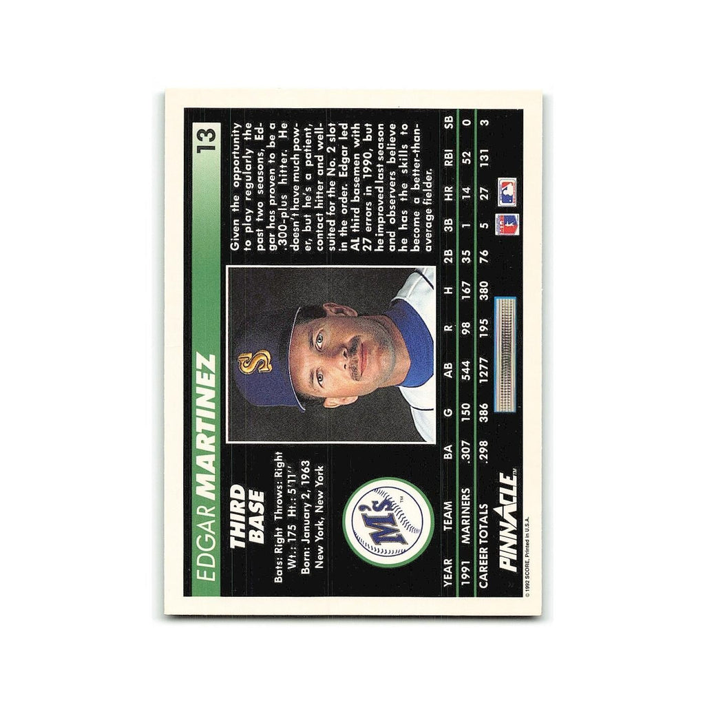 Edgar Martinez 1992 Pinnacle #13 Seattle Mariners Baseball Card NM