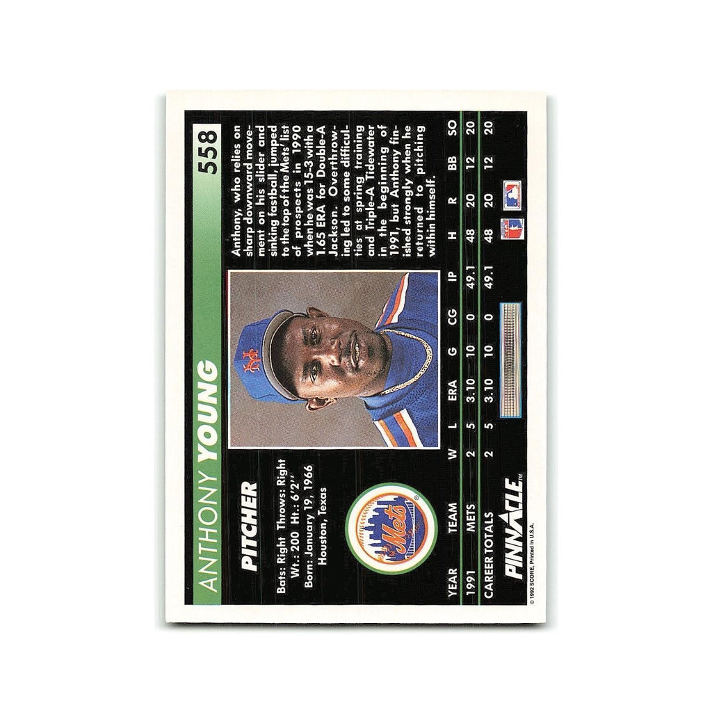 Anthony Young Rookie 1992 Pinnacle #558 New York Mets Baseball Card NM