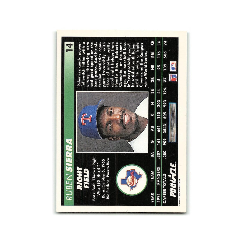 Ruben Sierra 1992 Pinnacle #14 Texas Rangers Baseball Card NM