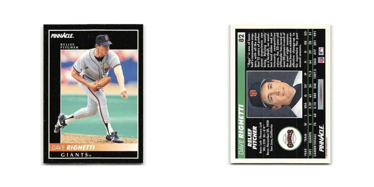 Dave Righetti 1992 Pinnacle #82 San Francisco Giants Baseball Card NM