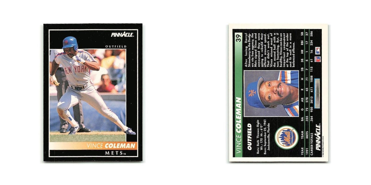 Vince Coleman 1992 Pinnacle #39 New York Mets Baseball Card NM