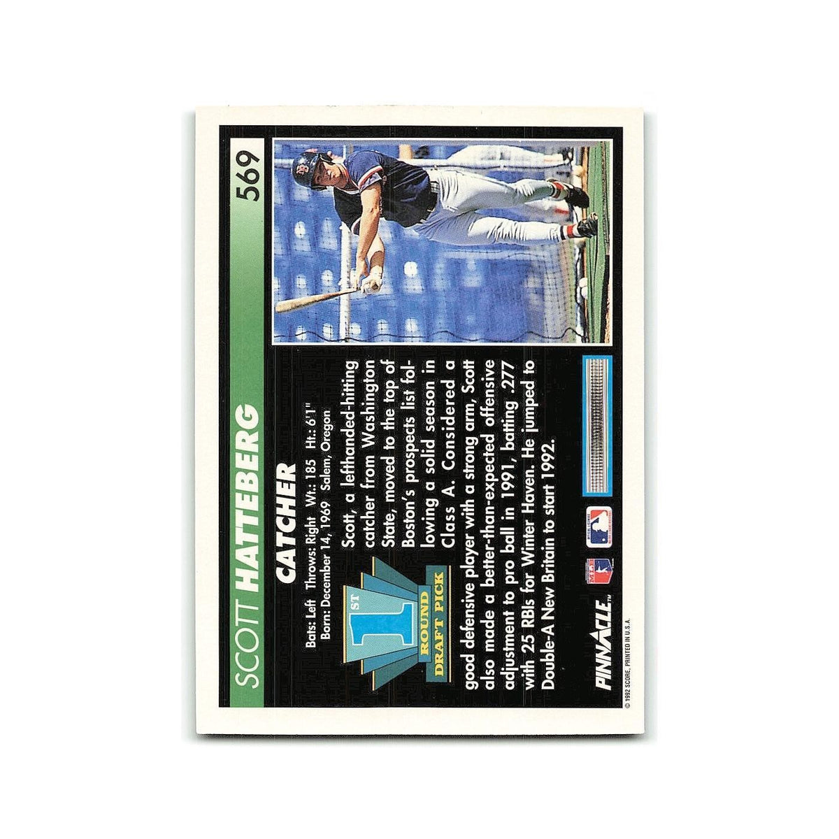 Scott Hatteberg Rookie 1992 Pinnacle #569 Boston Red Sox Baseball Card NM