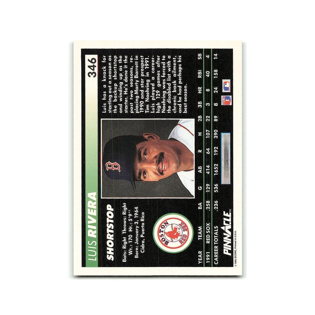 Luis Rivera 1992 Pinnacle #346 Boston Red Sox Baseball Card NM