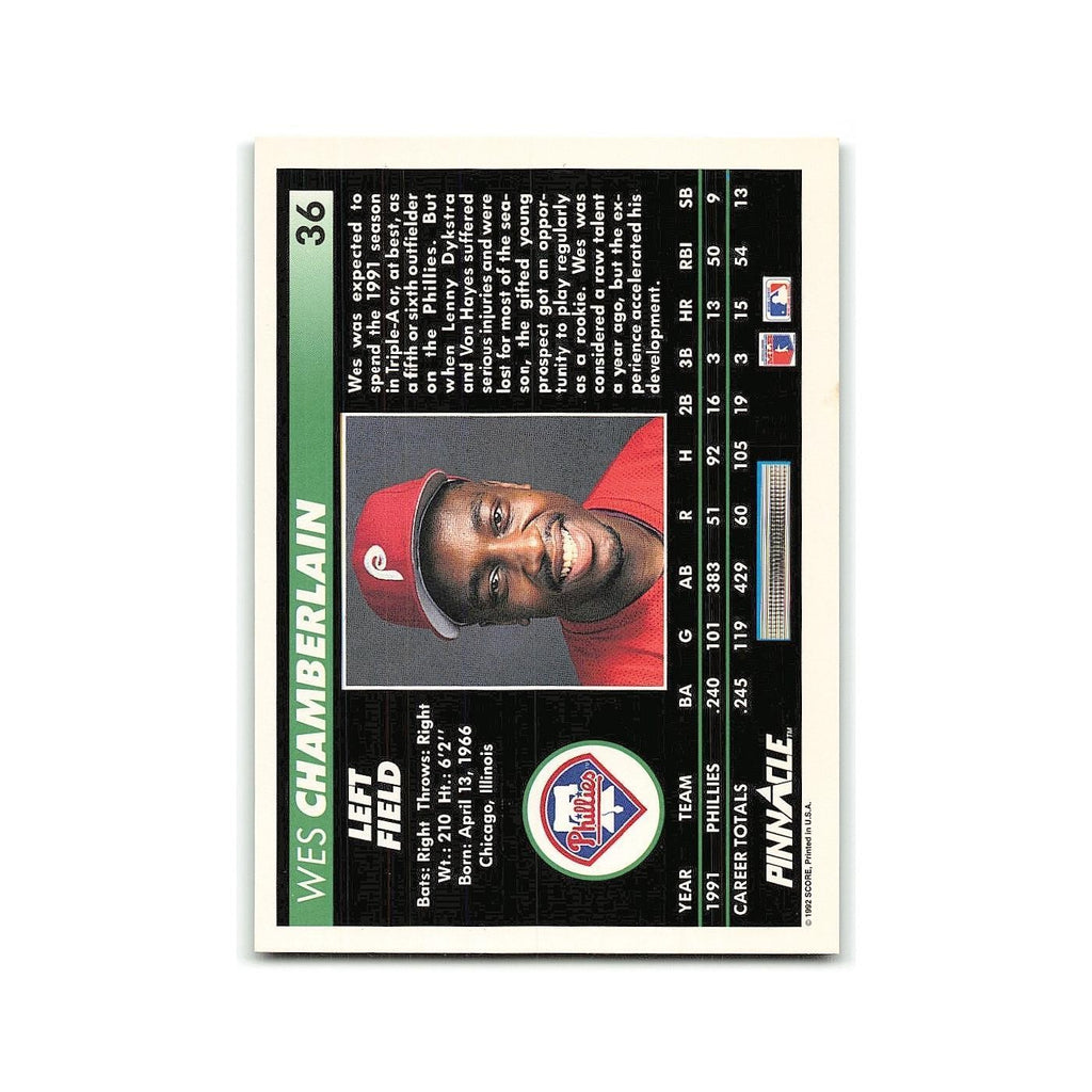Wes Chamberlain 1992 Pinnacle #36 Philadelphia Phillies Baseball Card NM