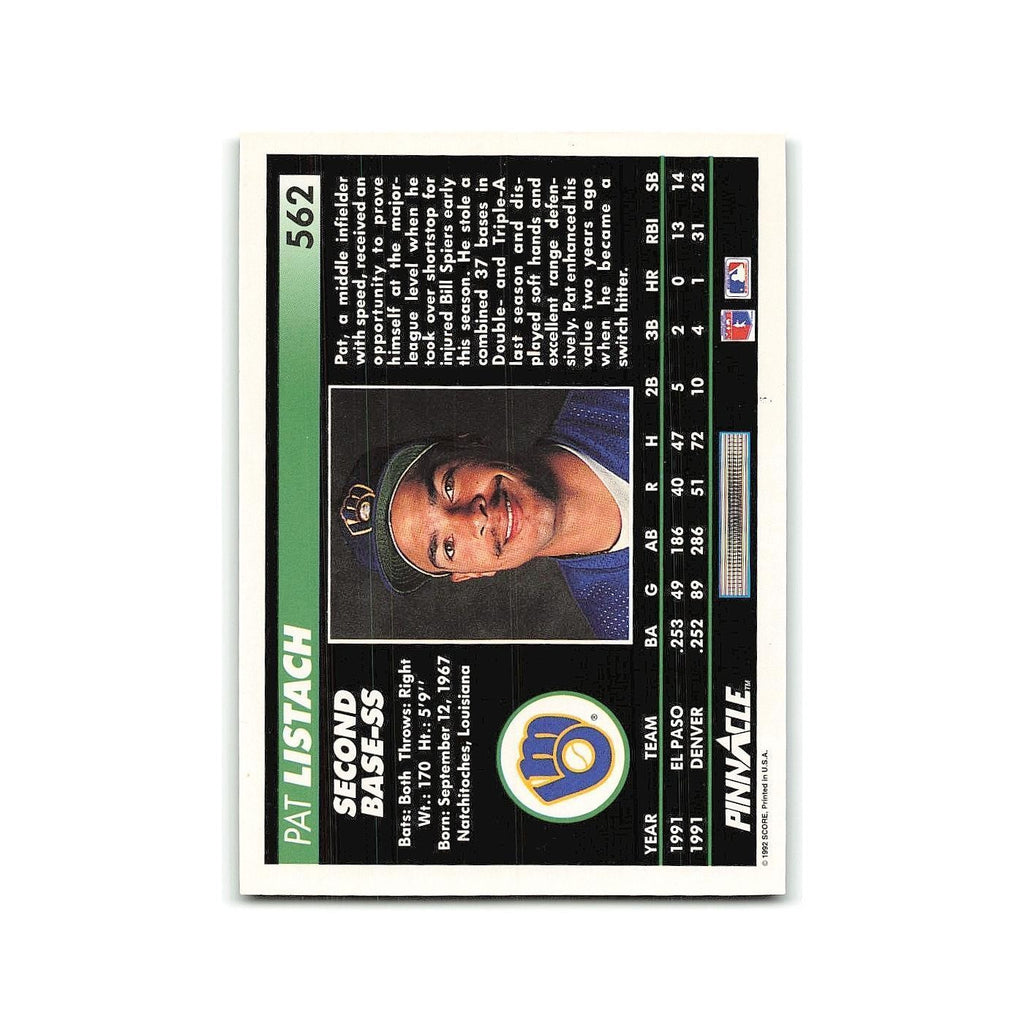 Pat Listach Rookie 1992 Pinnacle #562 Milwaukee Brewers Baseball Card NM