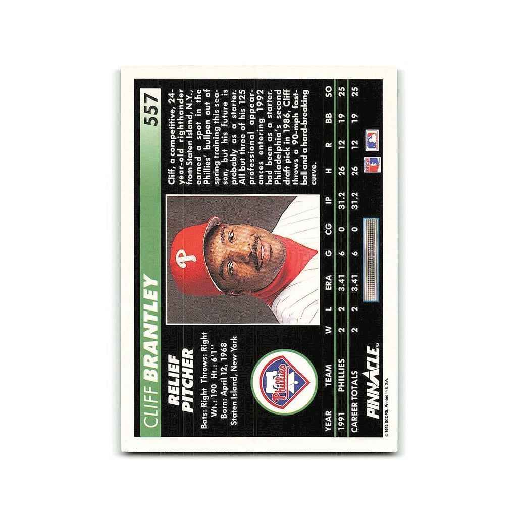 Cliff Brantley Rookie 1992 Pinnacle #557 Philadelphia Phillies Baseball Card NM