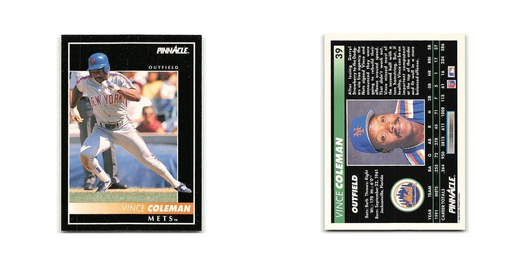 Vince Coleman 1992 Pinnacle #39 New York Mets Baseball Card NM