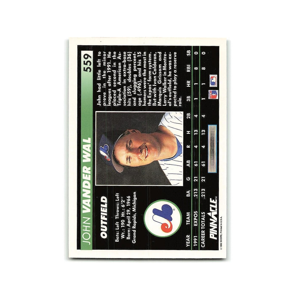 John Vander Wal Rookie 1992 Pinnacle #559 Montreal Expos Baseball Card NM