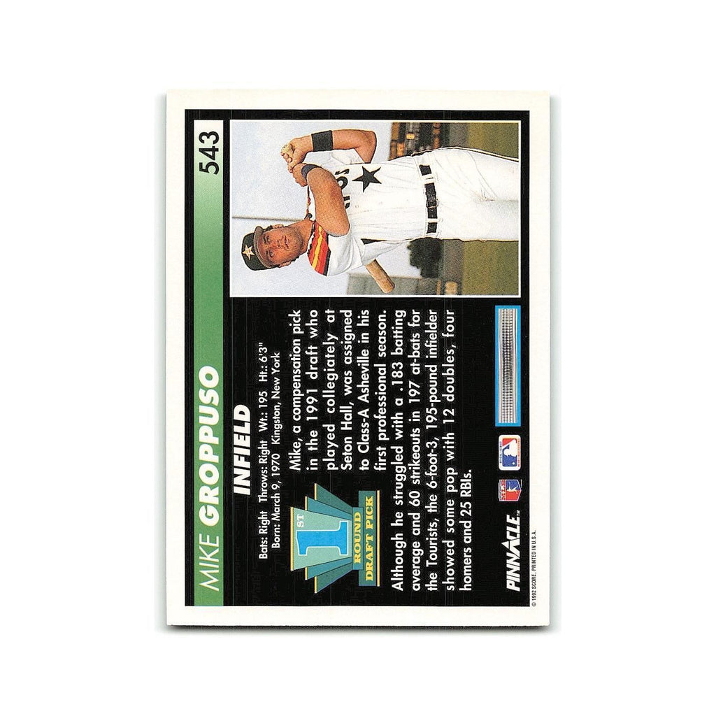 Mike Groppuso Rookie 1992 Pinnacle #543 Houston Astros Baseball Card NM