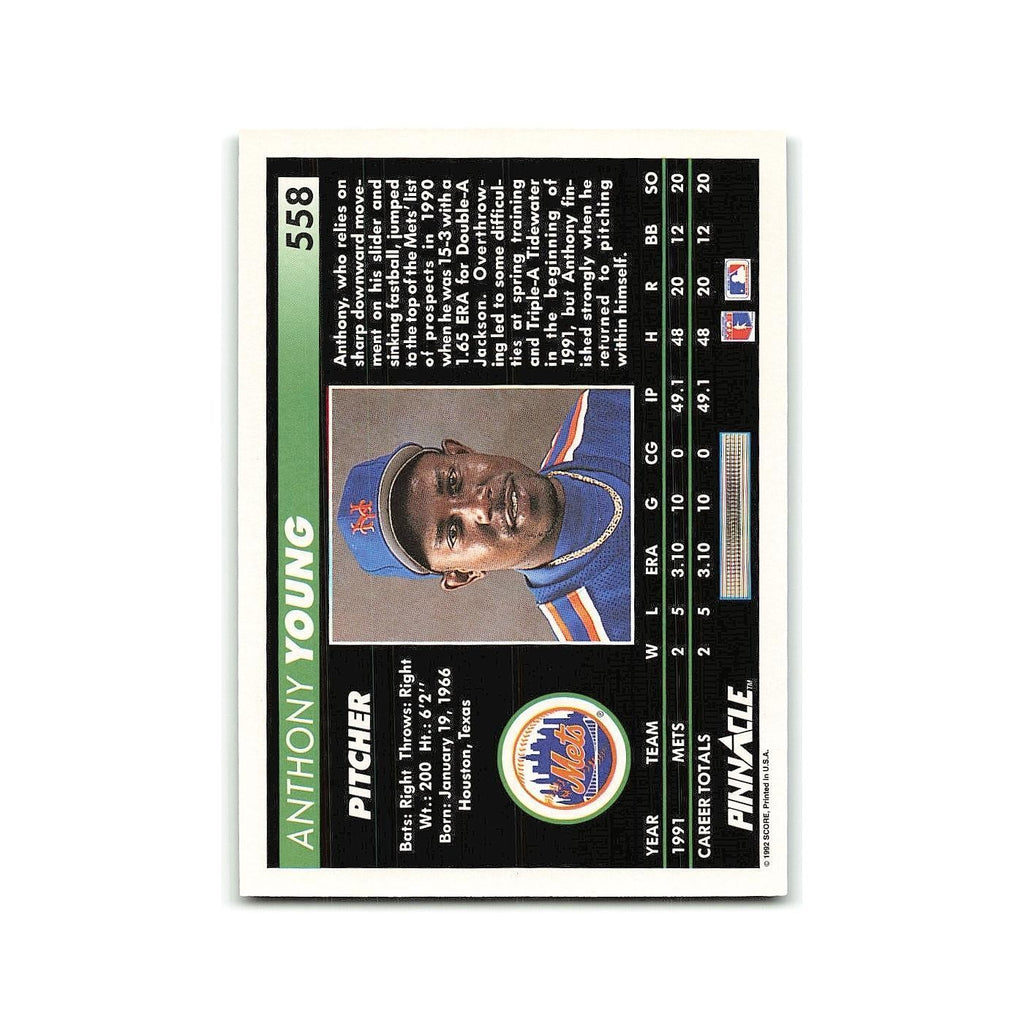 Anthony Young Rookie 1992 Pinnacle #558 New York Mets Baseball Card NM
