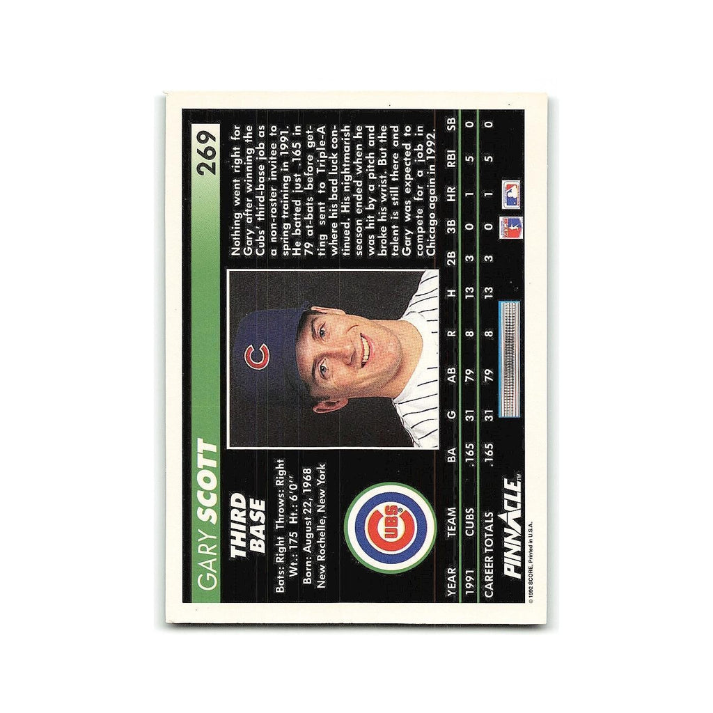 Gary Scott Rookie 1992 Pinnacle #269 Chicago Cubs Baseball Card NM