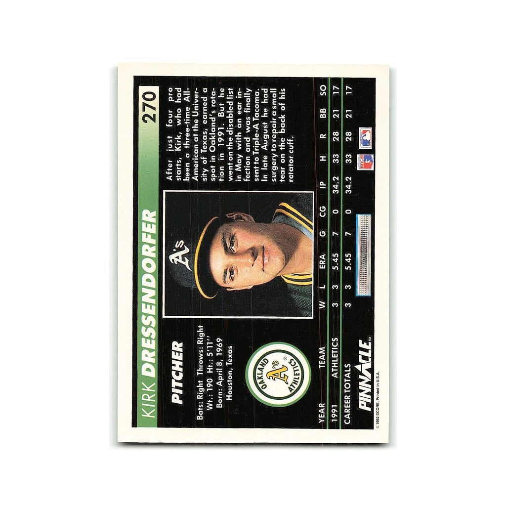 Kirk Dressendorfer Rookie 1992 Pinnacle #270 Oakland Athletics Baseball Card NM