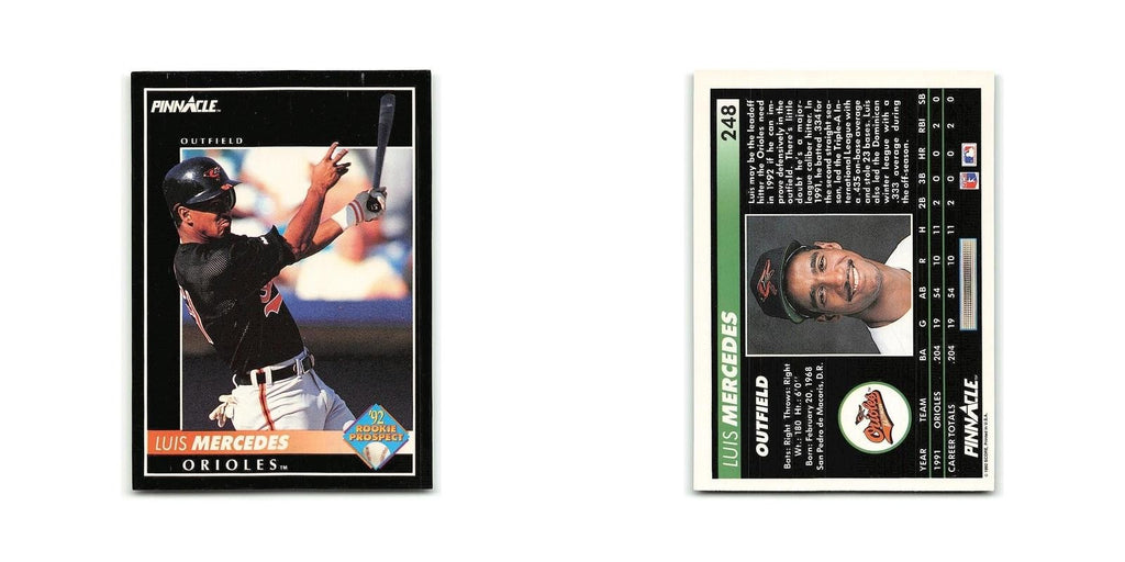 Luis Mercedes Rookie 1992 Pinnacle #248 Baltimore Orioles Baseball Card NM
