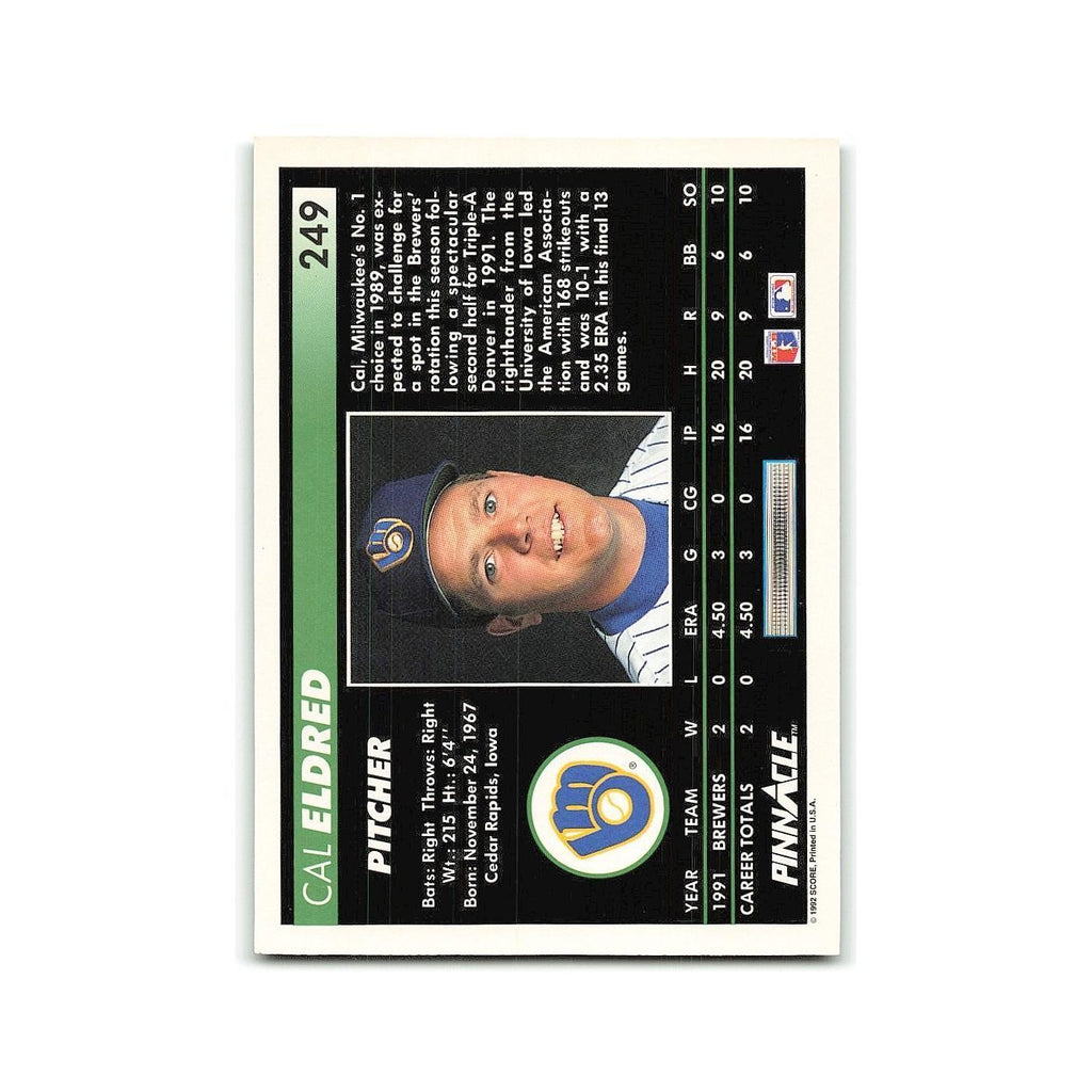 Cal Eldred Rookie 1992 Pinnacle #249 Milwaukee Brewers Baseball Card NM