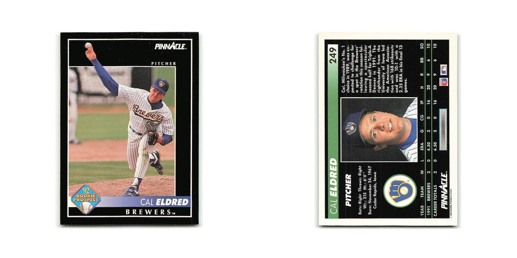 Cal Eldred Rookie 1992 Pinnacle #249 Milwaukee Brewers Baseball Card NM