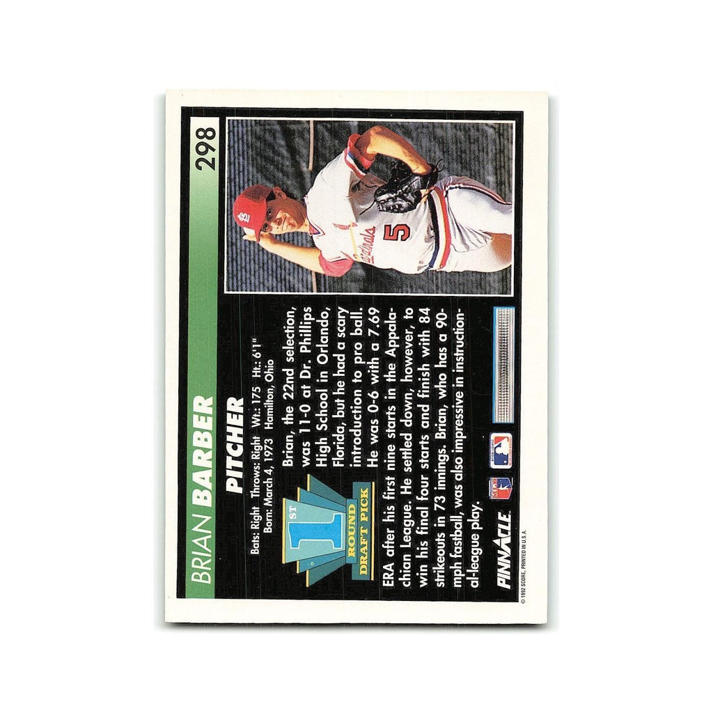 Brian Barber Rookie 1992 Pinnacle #298 St. Louis Cardinals Baseball Card NM