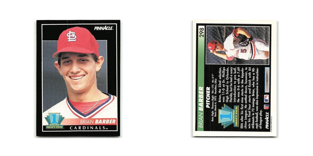 Brian Barber Rookie 1992 Pinnacle #298 St. Louis Cardinals Baseball Card NM