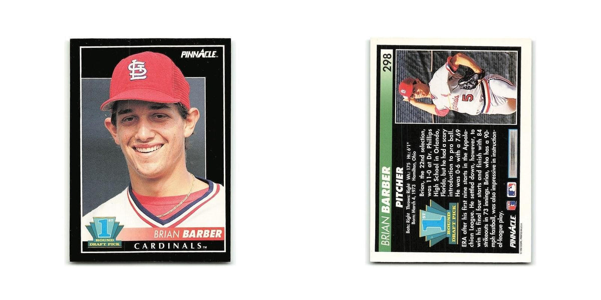 Brian Barber Rookie 1992 Pinnacle #298 St. Louis Cardinals Baseball Card NM