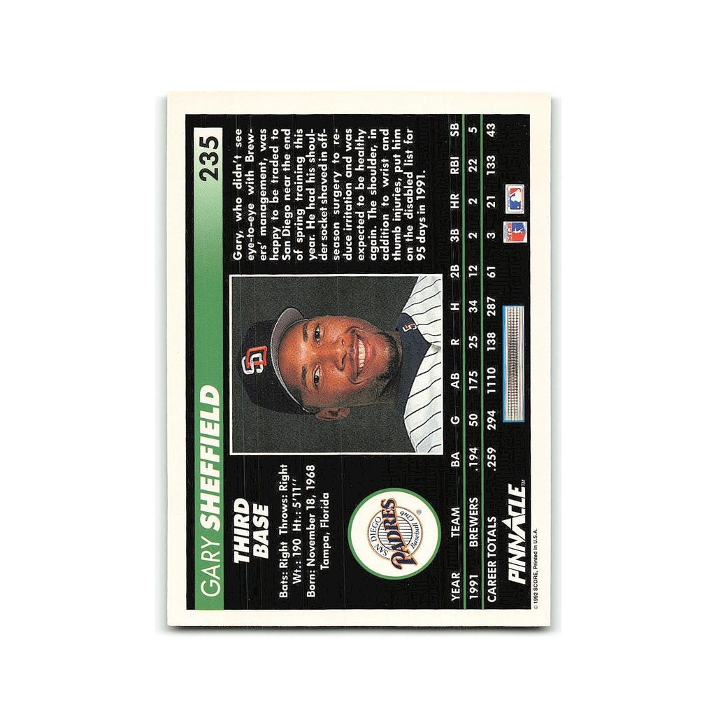 Gary Sheffield 1992 Pinnacle #235 San Diego Padres Baseball Card NM