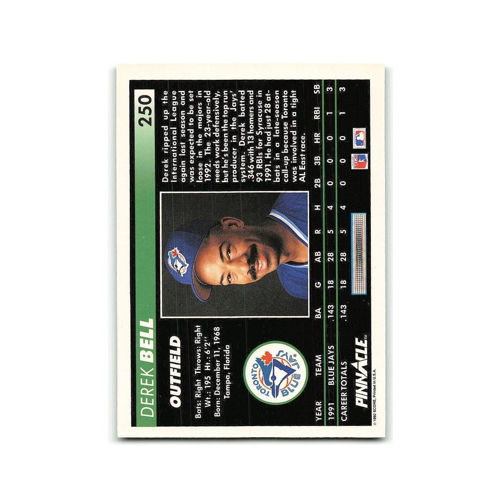 Derek Bell Rookie 1992 Pinnacle #250 Toronto Blue Jays Baseball Card NM