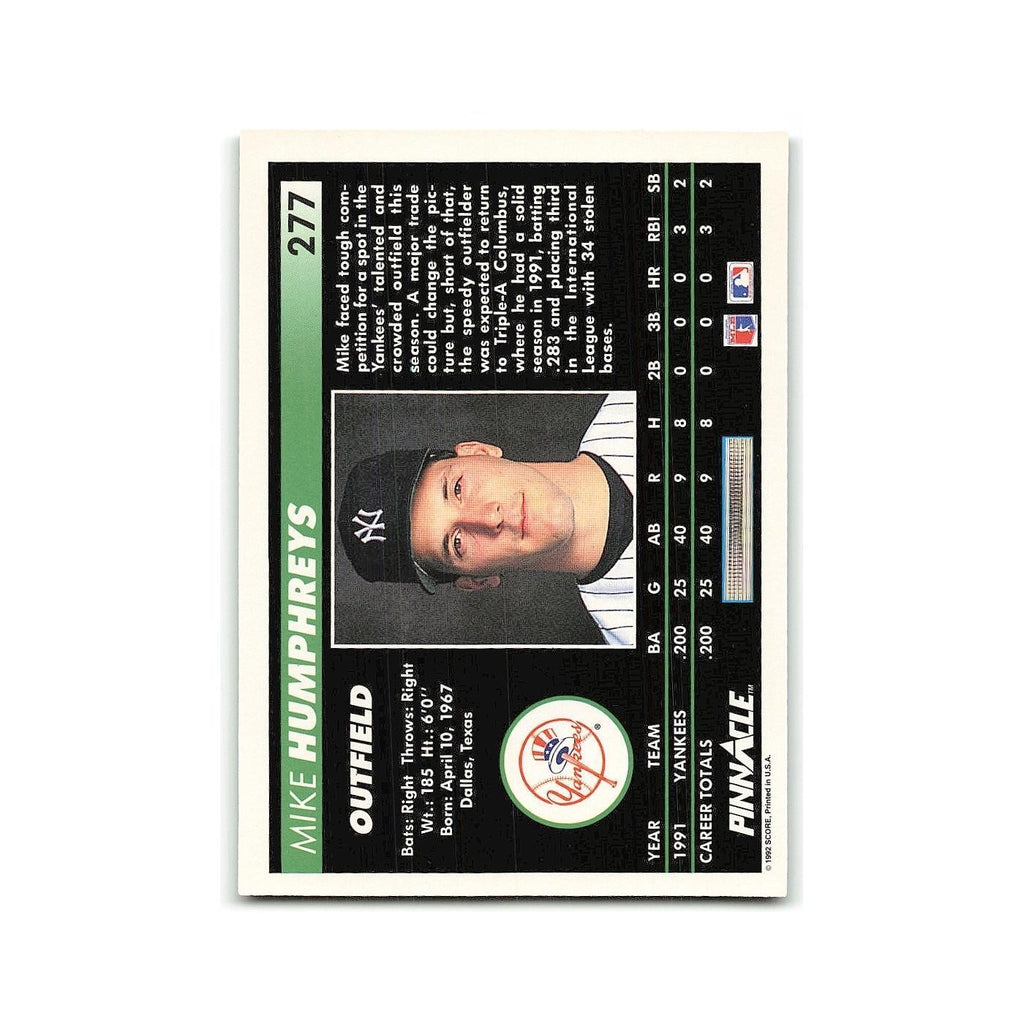 Mike Humphreys Rookie 1992 Pinnacle #277 New York Yankees Baseball Card NM