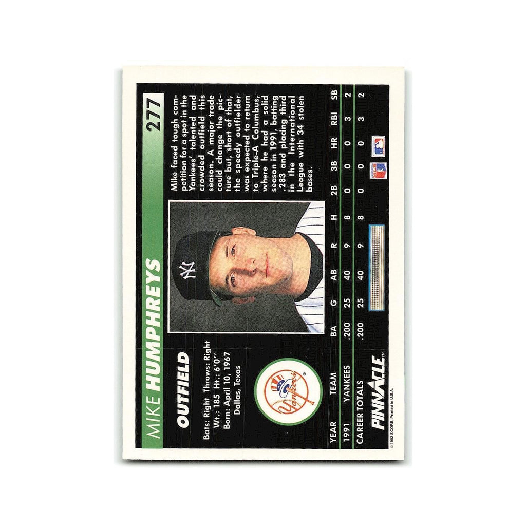 Mike Humphreys Rookie 1992 Pinnacle #277 New York Yankees Baseball Card NM