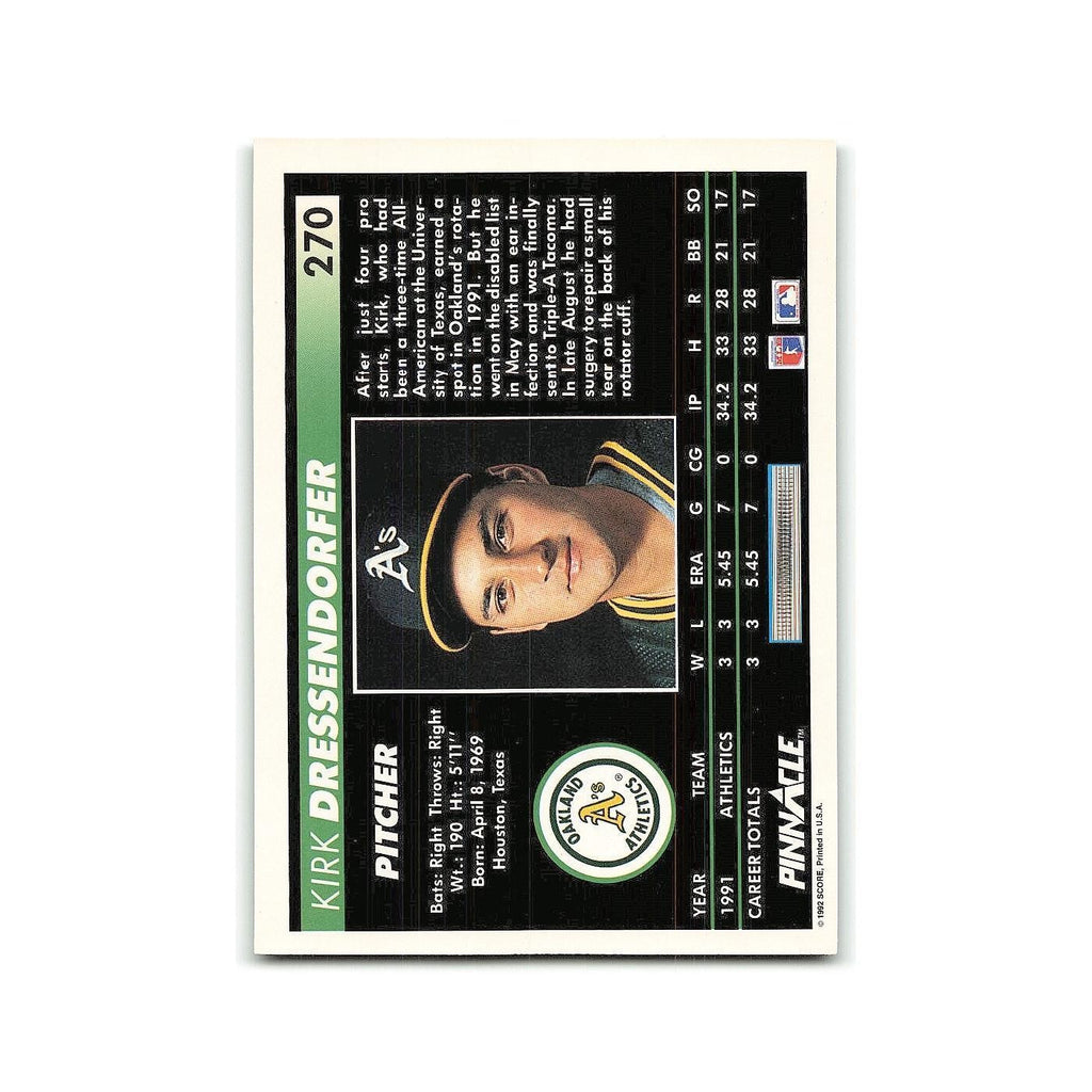 Kirk Dressendorfer Rookie 1992 Pinnacle #270 Oakland Athletics Baseball Card NM
