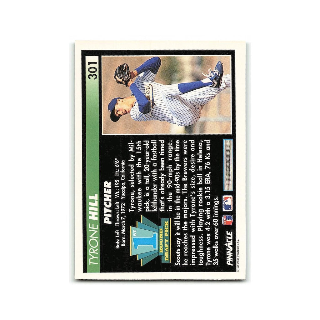 Tyrone Hill Rookie 1992 Pinnacle #301 Milwaukee Brewers Baseball Card NM