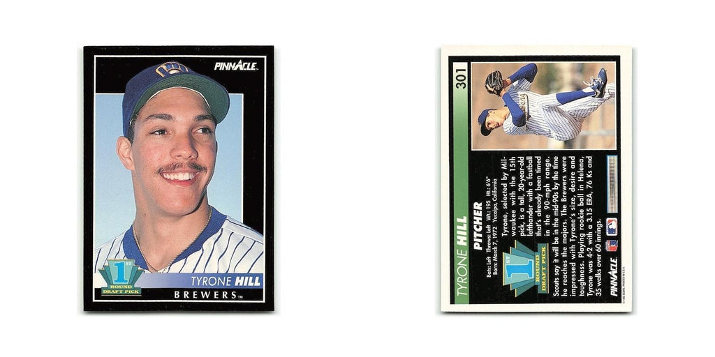 Tyrone Hill Rookie 1992 Pinnacle #301 Milwaukee Brewers Baseball Card NM