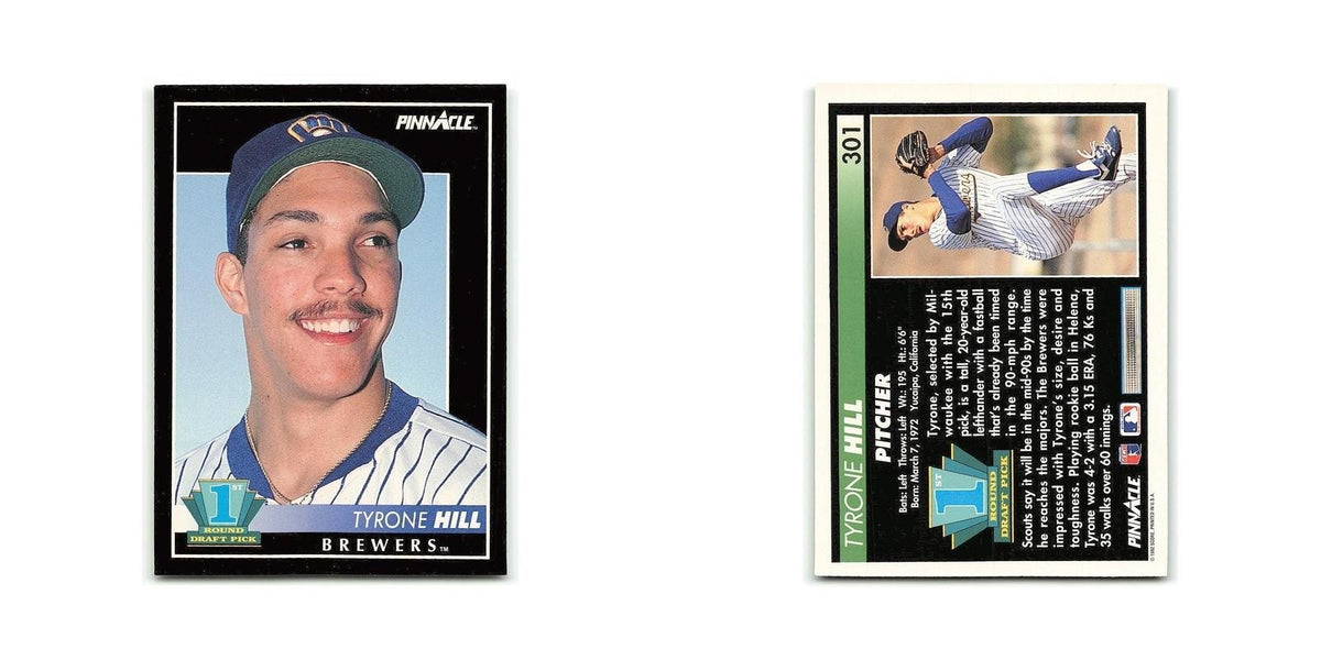 Tyrone Hill Rookie 1992 Pinnacle #301 Milwaukee Brewers Baseball Card NM
