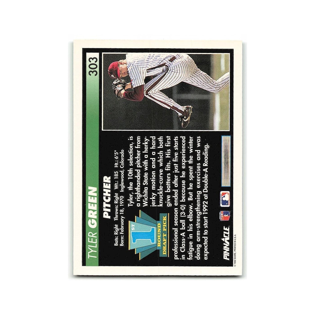 Tyler Green Rookie 1992 Pinnacle #303 Philadelphia Phillies Baseball Card NM