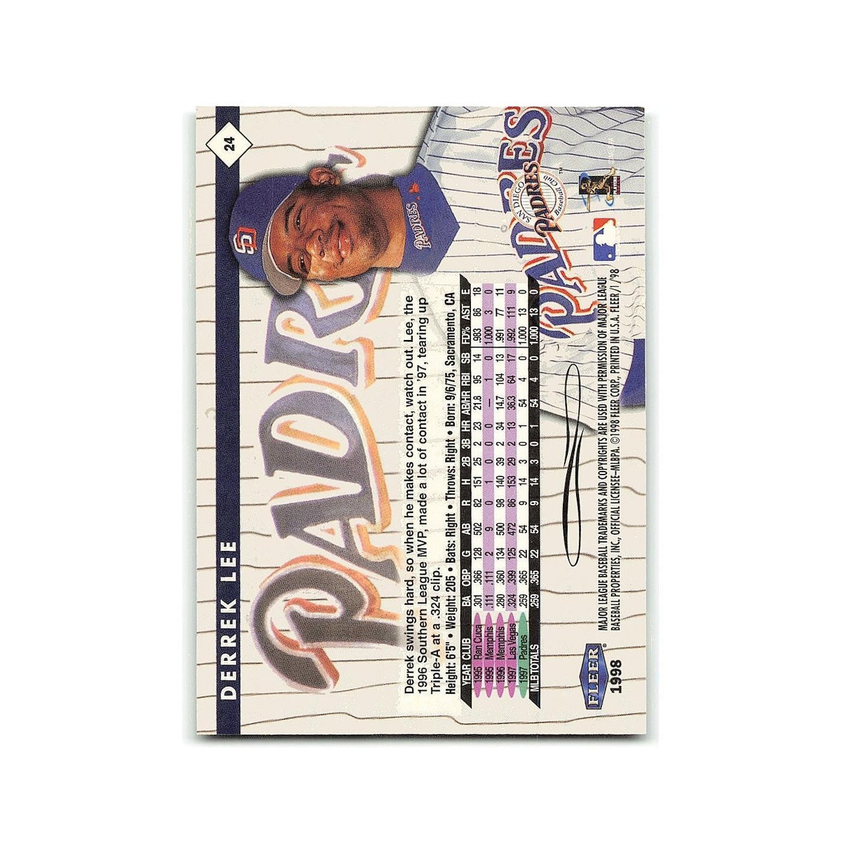 Derrek Lee 1998 Fleer Tradition #24 San Diego Padres Baseball Card NM