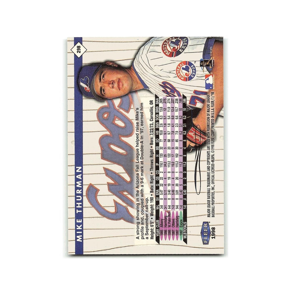 Mike Thurman 1998 Fleer Tradition #298 Montreal Expos Baseball Card NM