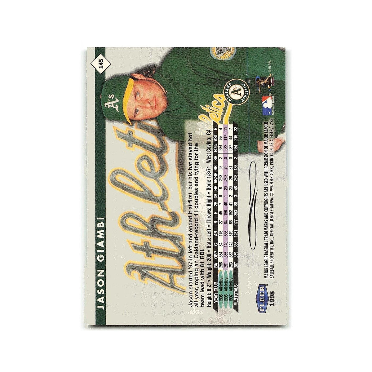 Jason Giambi 1998 Fleer Tradition #145 Oakland Athletics Baseball Card NM
