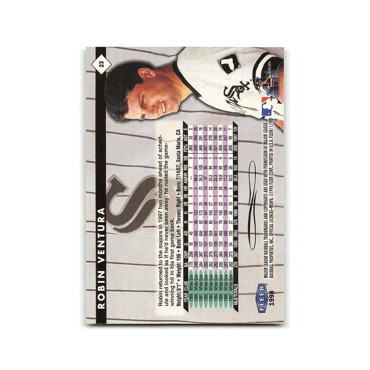 Robin Ventura 1998 Fleer Tradition #23 Chicago White Sox Baseball Card NM