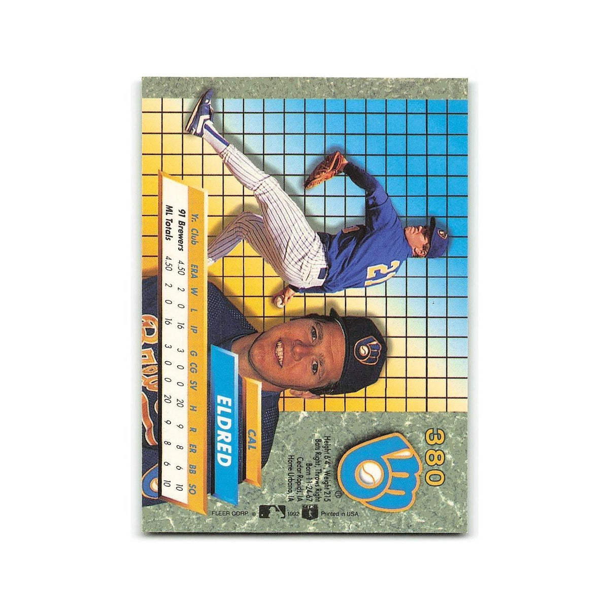 Cal Eldred Rookie 1992 Fleer Ultra #380 Milwaukee Brewers Baseball Card NM