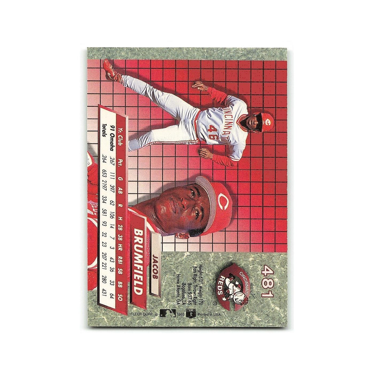 Jacob Brumfield Rookie 1992 Fleer Ultra #481 Cincinnati Reds Baseball Card NM