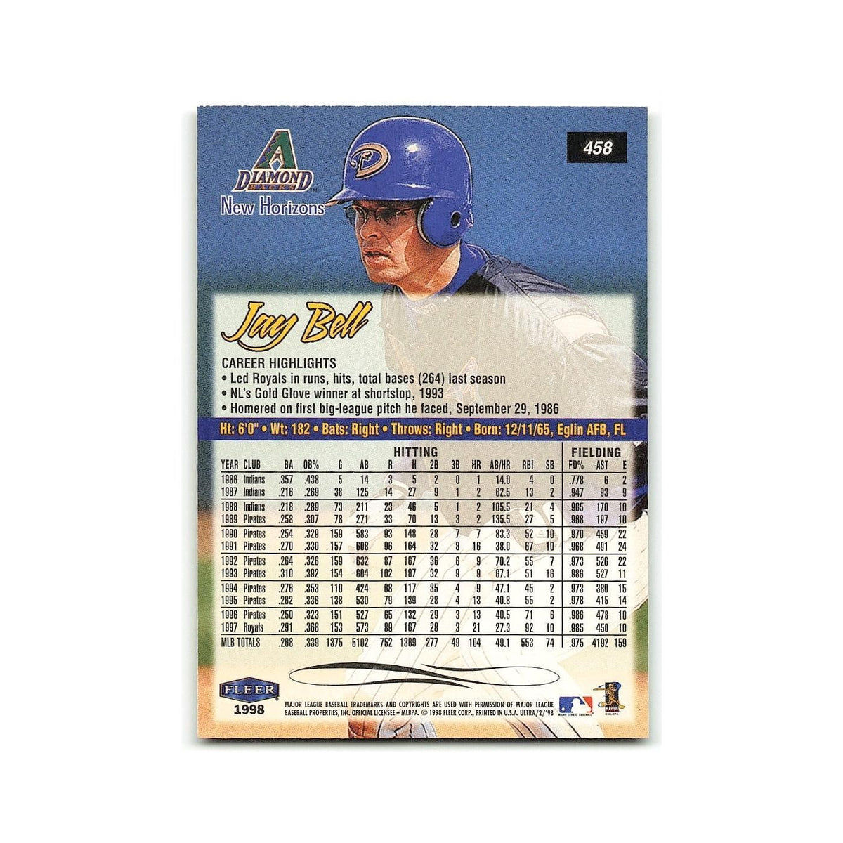 Jay Bell 1998 Fleer Ultra #458 Arizona Diamondbacks Baseball Card NM