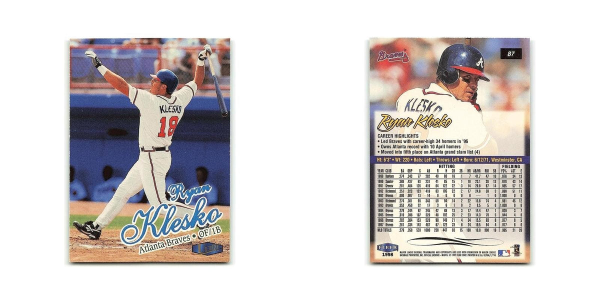 Ryan Klesko 1998 Fleer Ultra #87 Atlanta Braves Baseball Card NM