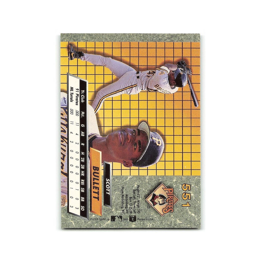 Scott Bullett Rookie 1992 Fleer Ultra #551 Pittsburgh Pirates Baseball Card NM
