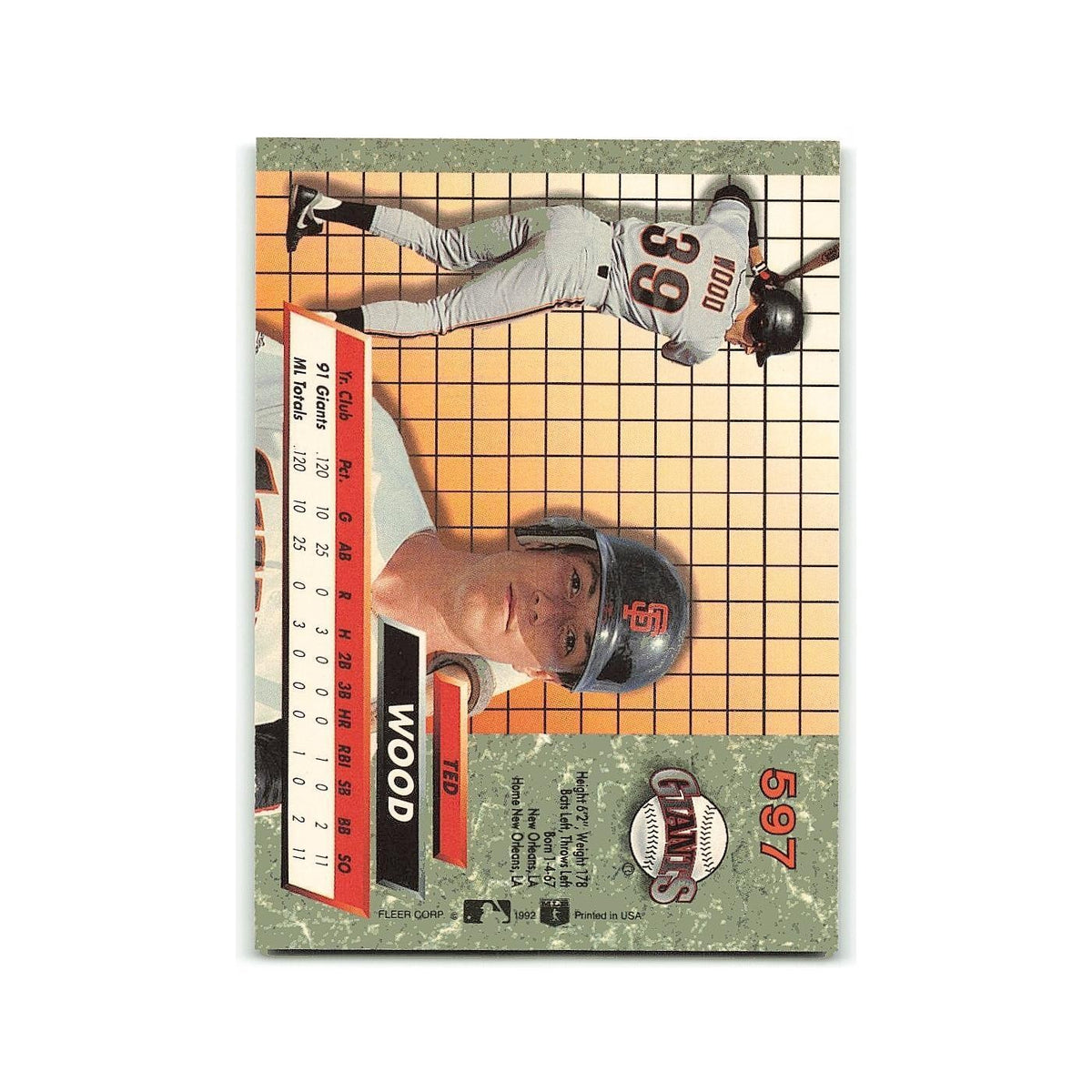 Ted Wood Rookie 1992 Fleer Ultra #597 San Francisco Giants Baseball Card NM