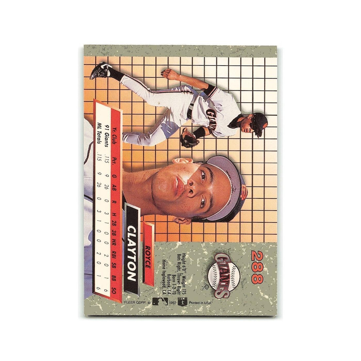 Royce Clayton Rookie 1992 Fleer Ultra #288 San Francisco Giants Baseball Card NM