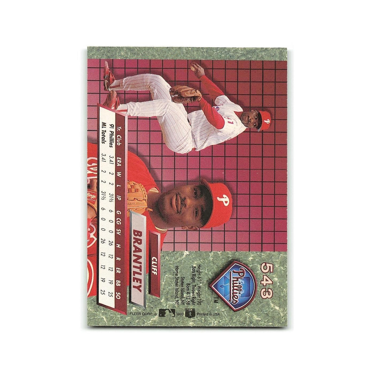 Cliff Brantley Rookie 1992 Fleer Ultra #543 Philadelphia Phillies NM