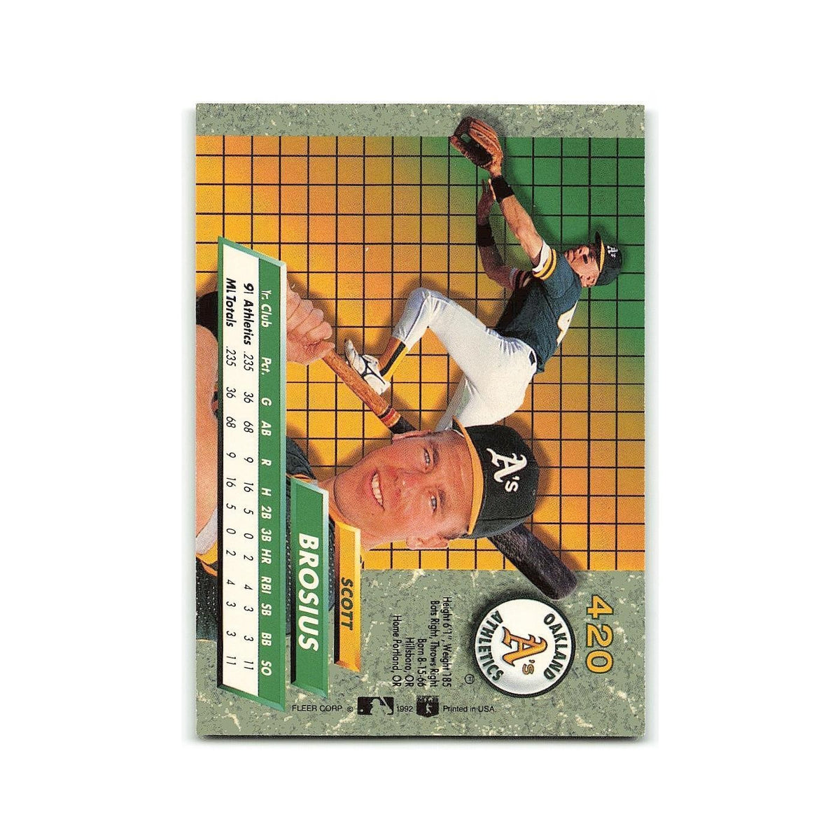 Scott Brosius Rookie 1992 Fleer Ultra #420 Oakland Athletics Baseball Card NM