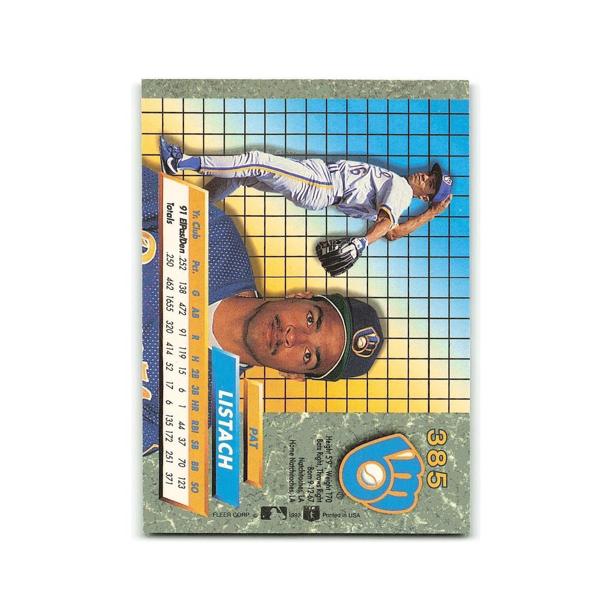 Pat Listach Rookie 1992 Fleer Ultra #385 Milwaukee Brewers Baseball Card NM