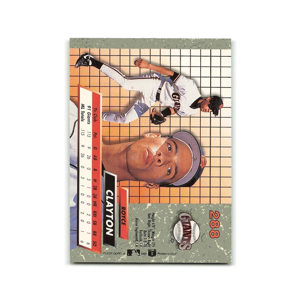 Royce Clayton Rookie 1992 Fleer Ultra #288 San Francisco Giants Baseball Card NM
